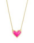 Kendra Scott Ari Heart Adjustable Length Pendant Necklace for Women, Fashion Jewelry, Gold-Plated Over Brass, Magenta