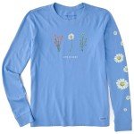 Life is Good Women's Detailed Wildflowers Long Sleeve Crusher Tee (X-Large, Cornflower Blue)