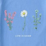 Life is Good Women's Detailed Wildflowers Long Sleeve Crusher Tee (X-Large, Cornflower Blue)