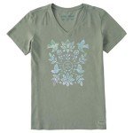 Life is Good Women's Crusher Tee, Short Sleeve Cotton Graphic T-Shirts, Folk Art Garden Tie Dye, Moss Green