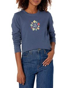 Life is Good Women's Lig Leaves Long Sleeve Vintage Crusher Tee, Darkest Blue - XL