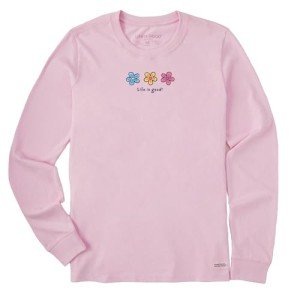 Life is Good Women's Crusher Tee, Long Sleeve Cotton Graphic T-Shirts, Three Daisies, Seashell Pink, Large