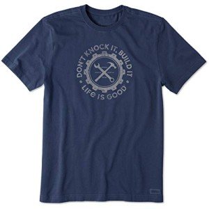 Life is Good Crusher Tee, Short Sleeve Cotton Graphic T-Shirts, Build It, Dark Gray 001, 40 EU (US Men's 7)