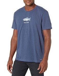Life is Good Men's Crusher Tee, Short Sleeve Cotton Graphic T-Shirts, Good Catch Fish, Darkest Blue, 3X-Large