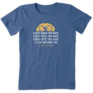 Life is Good Women's Standard Crusher Tee, Short Sleeve Cotton Graphic T-Shirts, I'll Be Watching You Dog, Vintage Blue, Medium