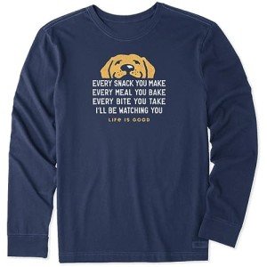 Life is Good Men's Long Sleev Tee Standard I'll Be Watching You Dog, Darkest Blue, X-Large