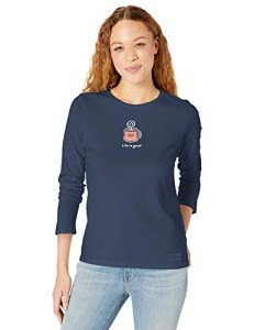Life is Good Women's Standard Crusher Tee, Long Sleeve Cotton Graphic T-Shirts, Love Mug, Darkest Blue, M