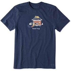 Life is Good Men's Crusher Tee, Short Sleeve Cotton Graphic T-Shirts, Jake and Rocket Road Trip, Darkest Blue, X-Large