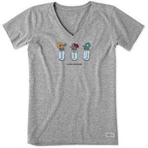 Life is Good Women's Standard Crusher Tee, Short Sleeve Cotton Graphic T-Shirts, Floral Jars, Heather Gray, X-Large