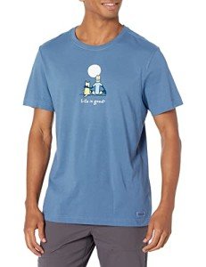 Life is Good Men's Crusher Tee, Short Sleeve Cotton Graphic T-Shirts, Jake and Rocket Moon, Vintage Blue, Large