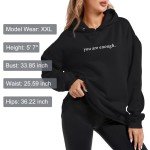 Wrenpies Dear Person Behind Me You Are Enough Hoodie for Women Teen Girls Oversized Aesthetic Graphic Sweatshirt Pullover Top (Black,M,Medium)