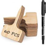 Homenote Bamboo Plant Labels 60Pcs Plant Tags for Seedlings T-Type Plant Tags for Plants Outdoor Garden Markers Vegetable Seedling Label Plant Name Sign Indoor Waterproof with Bonus a Pen（4*2.4 Inch）