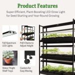 Gardener's Supply Company Indoor Greenhouse Gardening 3-Tier Plant Stand with Three Watertight Shelf Trays | Ideal Bright 6500K Color LED Grow Light Spectrum for Optimal Plant Growth