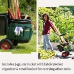 Gardener's Supply Company - Heavy Duty Mobile Tool Storage Caddy - All in One Easy-Roll Garden Tools Utility Cart Carrier - Includes 5-Gallon Bucket & Fabric Tool Organizer with Multiple Pockets