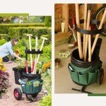 Gardener's Supply Company - Heavy Duty Mobile Tool Storage Caddy - All in One Easy-Roll Garden Tools Utility Cart Carrier - Includes 5-Gallon Bucket & Fabric Tool Organizer with Multiple Pockets