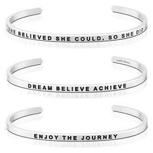 MantraBand Bracelet Bundle - Journey - Inspirational Engraved Adjustable Mantra Band Cuffs - Silver - Gifts for Women