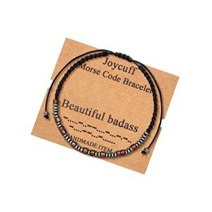 JoycuFF Gifts for Women Morse Code Bracelet for Women Secret Messages Wood Beads Jewelry Birthday Valentines Day Mother's Day Graduation Gifts for Daughter Best Friends Sisters Mom Teacher
