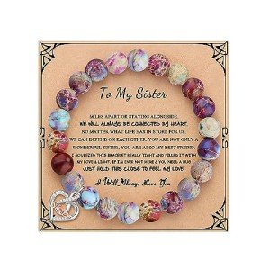 JoycuFF Sister Birthday Gift Idea, Unique Sisters Bracelet for Women, Colorful Imperial Jasper Natural Stone Bracelets, To My Sister Gifts Back To School Christmas Jewelry Trendy Stuff