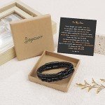 JoycuFF Birthday Gifts for Son from Mom Black Leather Bracelets for Son Love You Forever Handmade Jewelry to My Son Mens Bracelets Anniversary Graduation Jewelry