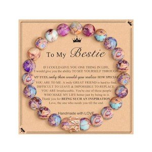 JoycuFF Gifts for Best Friend Crown Bracelets Gifts for Bestie Bff Friendship Gifts for Women Natural Stone Bracelets for Bestie Birthday Christmas Graduation Gifts for Bestie Her