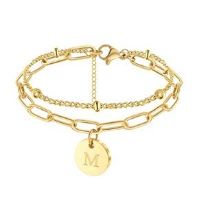 JoycuFF Bracelets for Women Link Chain Beaded Initial Charm Bracelets for Christmas Birthday Gift Idea for Her Daughter Friends Mom Granddaughter Layered Papercilp Jewelry Letter M
