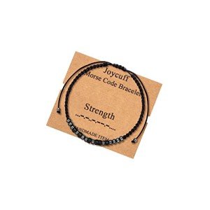 JoycuFF Strength Morse Code Bracelets for Men Encouragement Gifts for Women Mom Mama Inspirational Jewelry for Friends Sister Daughter Son Handmade Funny Gift