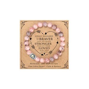 JoycuFF Gifts for Women, Birthday Ideas Gifts Bracelets for Women, Unique Gifts for Her Jewelry Natural Pink Zebra Jasper Stone Bracelet for Women Her