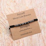 JoycuFF Strength Morse Code Bracelets for Men Encouragement Gifts for Women Mom Mama Inspirational Jewelry for Friends Sister Daughter Son Handmade Funny Gift