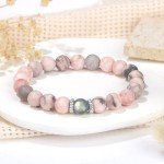 JoycuFF Gifts for Women, Birthday Ideas Gifts Bracelets for Women, Unique Gifts for Her Jewelry Natural Pink Zebra Jasper Stone Bracelet for Women Her