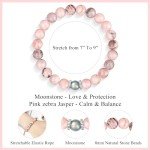 JoycuFF Gifts for Women, Birthday Ideas Gifts Bracelets for Women, Unique Gifts for Her Jewelry Natural Pink Zebra Jasper Stone Bracelet for Women Her