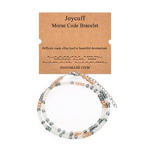 JoycuFF Christmas Gifts for Women Morse Code Boho Bracelets for Her Daughter Mom Friends Best Friend Coworkers Nurse Layered Beaded Bracelet Inspirational Motivational Secret Jewelry Difficult Roads