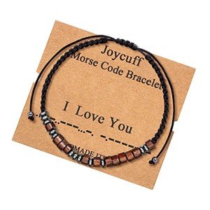 JoycuFF I Love You Cord Bracelets Morse Code Bracelets for Women Gift for Men Women Birthday Christmas inspiraional Motivational Encouragement Gifts Cord Wrap Wood Beads Bracelets Gift