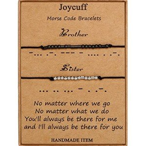 JoycuFF Brother and Sister Matching Gifts Set for Distance Relationship Bracelets for Birthday Valentine's Day Christams Handmade Adjustable Morse Code Jewelry