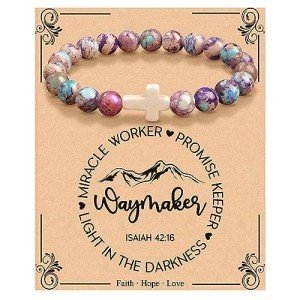 JoycuFF Religious Cross Bracelets for Women Christian Gifts for Women Inspirational Easter Catholic Jesus Faith Baptism Way Maker Natural Stone Jewelry