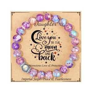 JoycuFF Gifts for Daughter from Mom Dad Daughter Birthday Gifts Moonstone Bracelets Stretch Beaded Bracelets for Women Graduation Christmas Bracelets for Daughter
