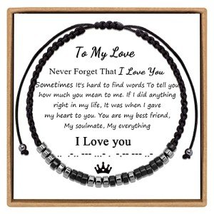 JoycuFF I Love You Morse Code Bracelet for Women Inspirational Bracelets to My Love Motivational Jewelry Funny Unique Birthday Christmas Mother's Father's Day Valentine's Day Gifts