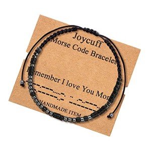 JoycuFF Gifts for Mom Morse Code Bracelet Gifts from Daughter Son Birthday Handmade Weave Secret Message Thanksgiving Day Christmas Jewelry Remember I Love You