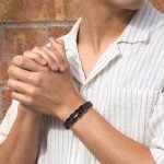 JoycuFF Son Gifts from Mom Dad Braided Leather Bracelet for Men Birthday Christmas Gifts for Son from Mom Dad Mother and Son Bracelet Linked Together Inspirational Gifts to My Son 7.5 Inch