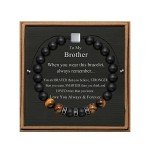 JoycuFF Brother Bracelet Gifts from Sister, Birthday Father's Day Thanksgiving Day Christmas Ideas Gifts for Brother, Adjustable 8mm Mens Tiger Eye Black Matte Agate Bead Bracelets for Him