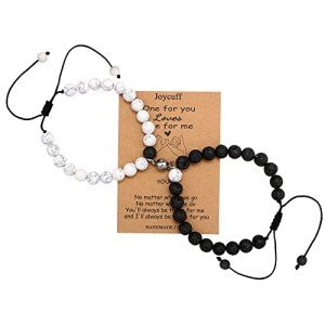 JoycuFF Matching Bracelet For Couples Lava Rock Diffuse Elastic Yoga Agate Beads Bracelet Gifts For Bf And Gf Adjustable Beaded Bracelets For Women Men Lovers Valentines Day Christmas Gifts