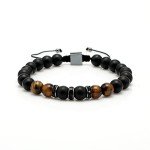 JoycuFF Brother Bracelet Gifts from Sister, Birthday Father's Day Thanksgiving Day Christmas Ideas Gifts for Brother, Adjustable 8mm Mens Tiger Eye Black Matte Agate Bead Bracelets for Him