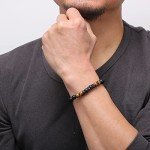 JoycuFF Brother Bracelet Gifts from Sister, Birthday Father's Day Thanksgiving Day Christmas Ideas Gifts for Brother, Adjustable 8mm Mens Tiger Eye Black Matte Agate Bead Bracelets for Him