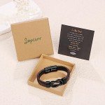 JoycuFF Son Gifts from Mom Dad Braided Leather Bracelet for Men Birthday Christmas Gifts for Son from Mom Dad Mother and Son Bracelet Linked Together Inspirational Gifts to My Son 7.5 Inch