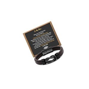 JoycuFF Gifts for Men Leather Bracelet for Men To My Man Boyfriend Husband Lettering Love You Forever Gifts for Him Christmas Anniversary Birthday Valentine's Day Promise Thank You Gifts 8.5inches