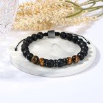 JoycuFF Brother Bracelet Gifts from Sister, Birthday Father's Day Thanksgiving Day Christmas Ideas Gifts for Brother, Adjustable 8mm Mens Tiger Eye Black Matte Agate Bead Bracelets for Him