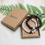 JoycuFF Matching Bracelet For Couples Lava Rock Diffuse Elastic Yoga Agate Beads Bracelet Gifts For Bf And Gf Adjustable Beaded Bracelets For Women Men Lovers Valentines Day Christmas Gifts