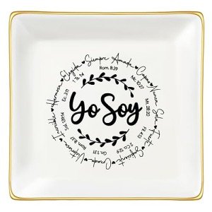 JoycuFF Inspirational Gifts for Women Girl Christian Birthday Thanksgiving Day Ceramic Trinket Dish Tray Christmas Graduation Ring Holder Motivational Gifts for Friends Sister Daughter