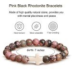 JoycuFF Christian Gifts for Women Faith, Cross Bracelet for Women, Religious Gifts for Women Easter Catholic Christian Jewelry Pink Black Rhodonite Gifts