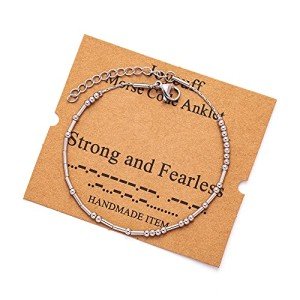 JoycuFF Motivational Morse Code Anklets for Women Inspirational Encouragement Christmas Birthday Graduation Gifts for Her Daughter Wife Girlfriend Secret Message Jewelry Strong And Fearless