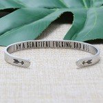 JoycuFF Encouragement Bracelets for Women Inspirational Silver Cuff for Her Birthday Christmas Gifts to Yourself or Anyother You Love with Engraved Message I Am A Beautiful